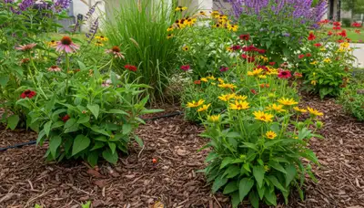 Organic landscape beds with natural mulch and native plants in Fort Worth, TX by Chop Chop Landscaping
