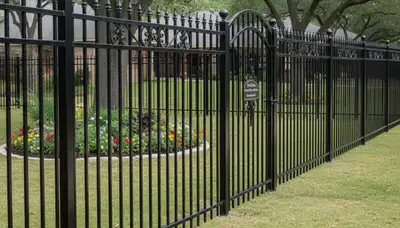 Ornamental black metal fence installation by Chop Chop Landscaping in Fort Worth, TX