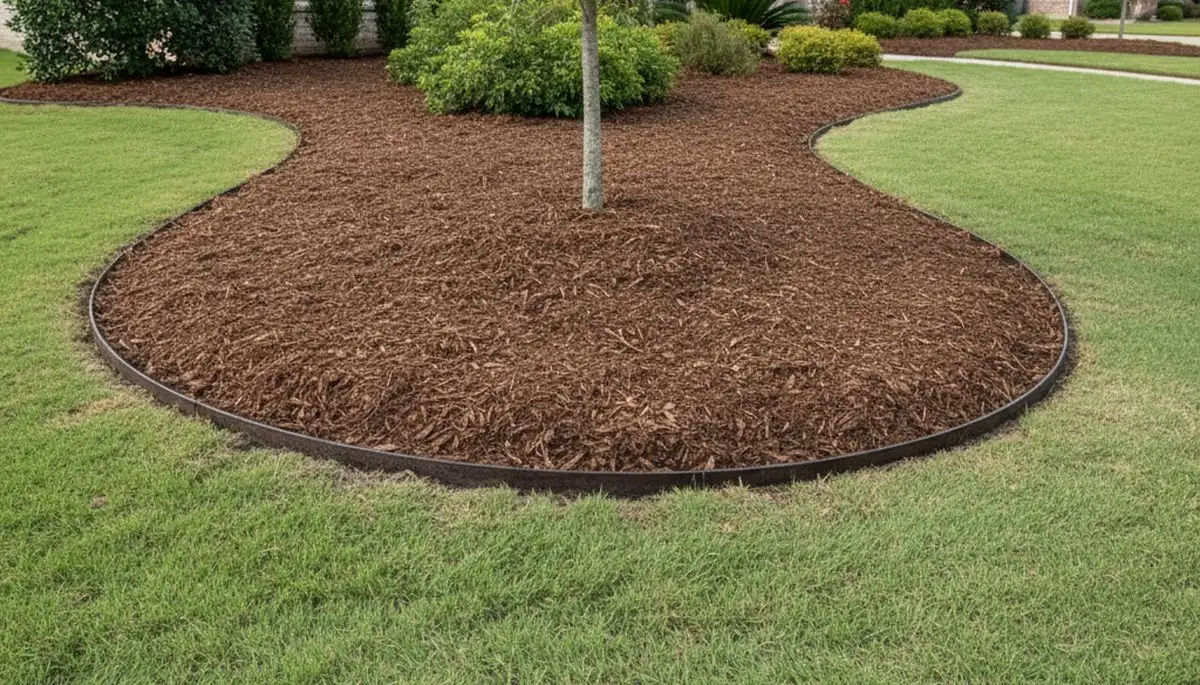 Fresh mulch and clean bed edging by professional landscapers in Fort Worth, TX for tidy lawn care