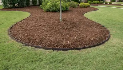 Fresh mulch and clean bed edging by professional landscapers in Fort Worth, TX for tidy lawn care