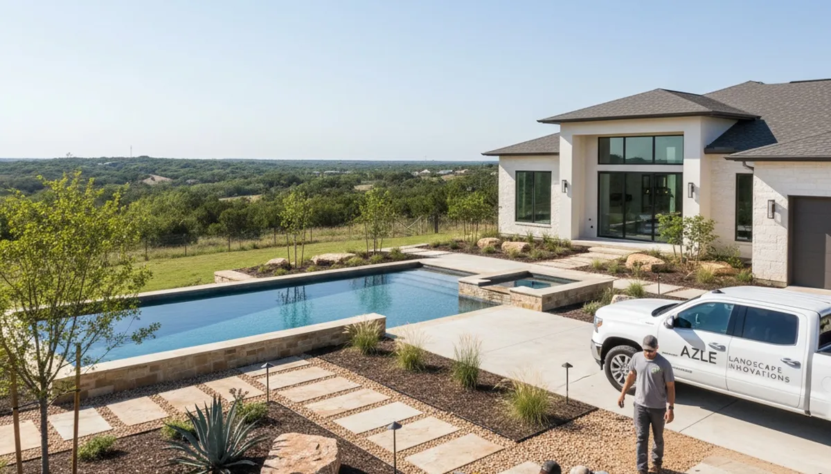 Fort Worth, TX landscaping service team maintaining a healthy residential lawn