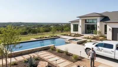Fort Worth, TX landscaping service team maintaining a healthy residential lawn