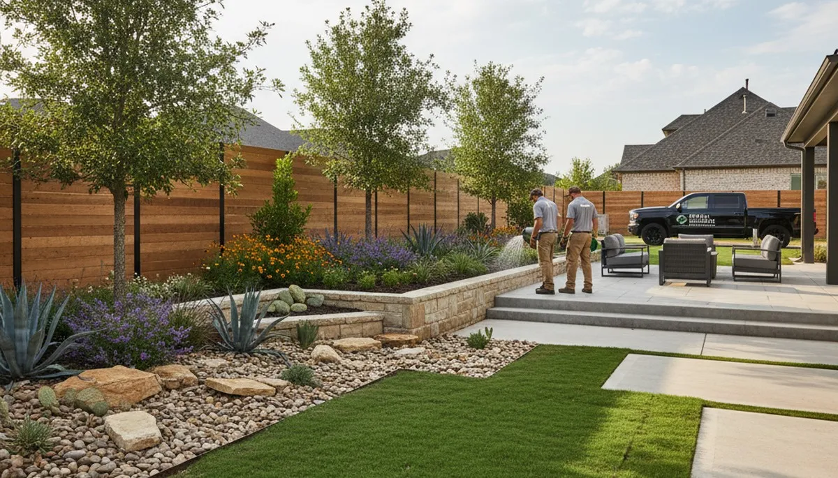 Landscaping service in Fort Worth, TX improving a residential lawn and outdoor curb appeal