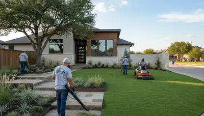 Professional landscaping service in Fort Worth, TX with a neatly maintained lawn and green yard care
