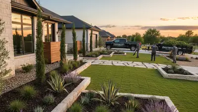 Landscaping crew providing lawn care service in Fort Worth, TX