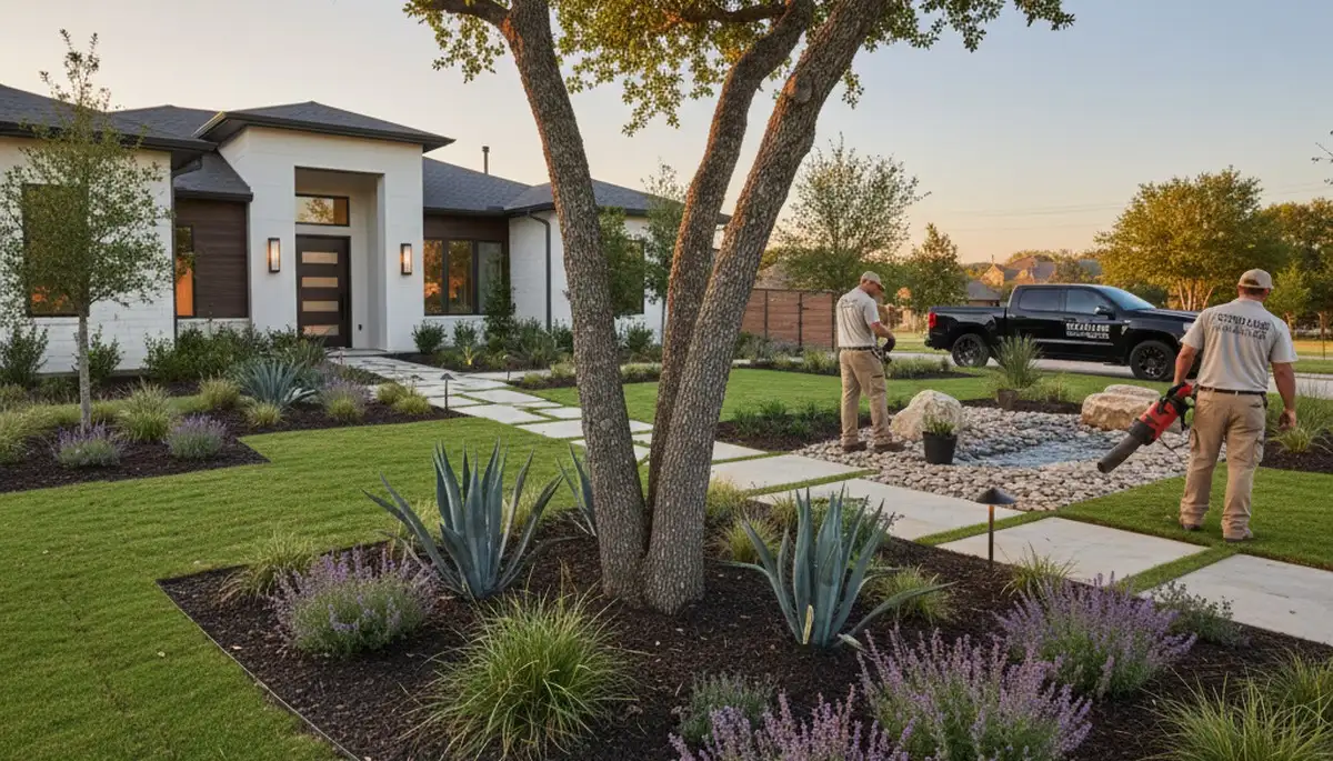 Landscaping team providing lawn care services in Fort Worth, TX