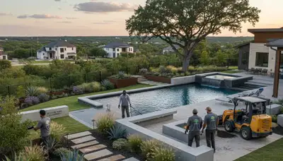 Landscaping team servicing lawns in Fort Worth, TX for lawn care and yard maintenance