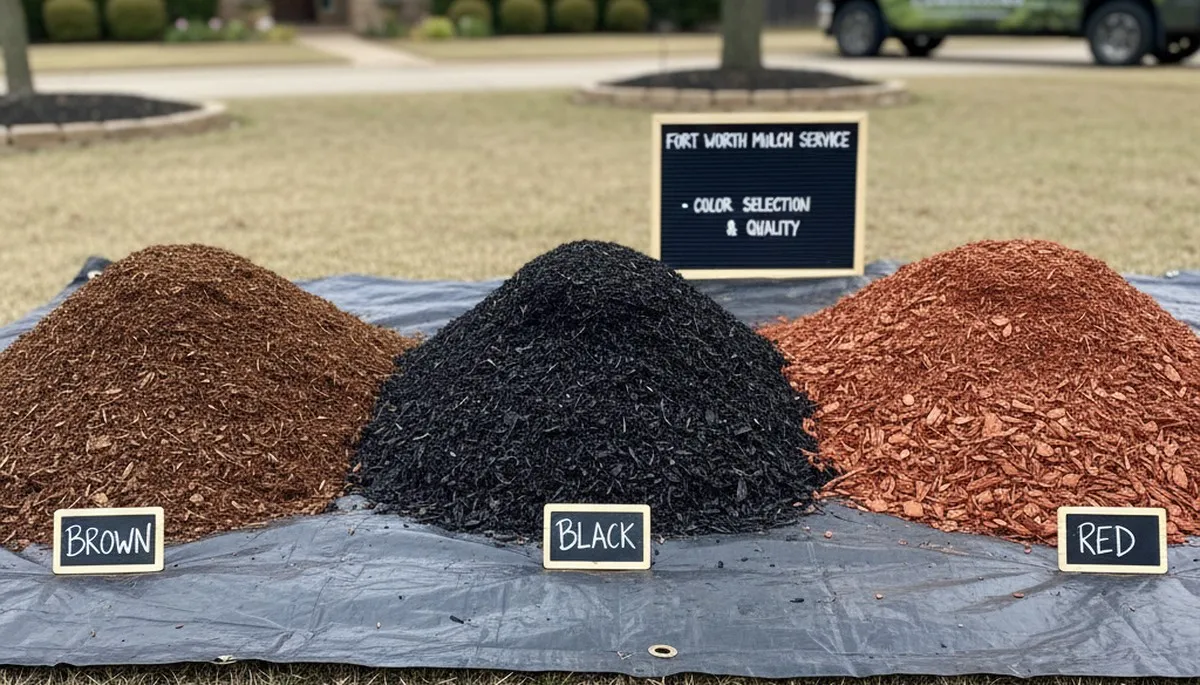 Brown, black, and red mulch comparison for Fort Worth, TX landscapes by Chop Chop Landscaping