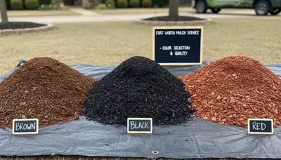 Brown, black, and red mulch comparison for Fort Worth, TX landscapes by Chop Chop Landscaping