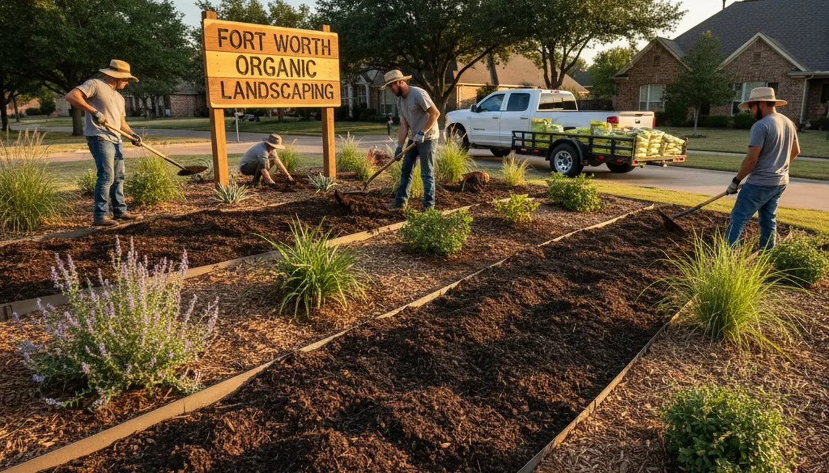 Applying organic compost and soil amendments in Fort Worth, TX landscape beds for healthy, sustainable lawns