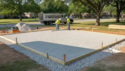 Professional shed foundation and gravel base preparation by landscapers in Fort Worth, TX